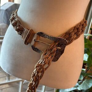 Suzi Roher Macrame Suede Belt with Gold Buckle